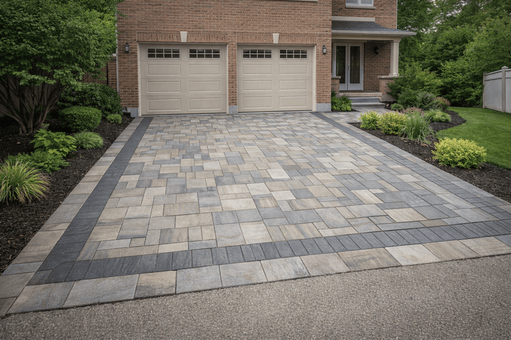 Interlocking driveway before and after in Richmond Hill
