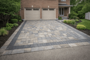 Interlocking driveway before and after in Richmond Hill